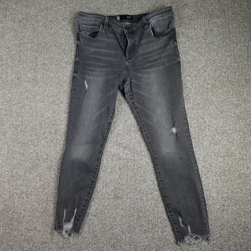 Kut from the Kloth Grey Distressed Skinny Jeans Frayed Hem Size‎ 12 KP1205MD9 - Picture 2 of 10